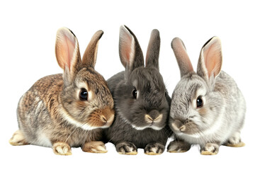 Fototapeta premium 5 Rabbits isolated on white background Wildlife Rabbits Herd Concept