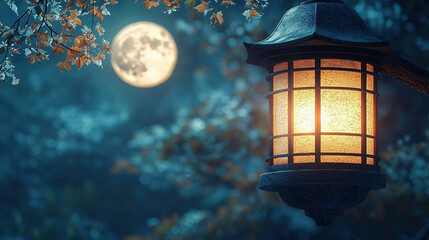 the lantern with moon shining in the background