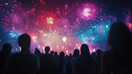 Bright fireworks illuminate the night sky during the Tanabata festival, drawing a captivated crowd celebrating traditional summer festivities
