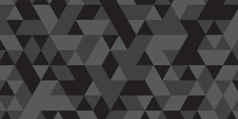 Abstract geometric black and gray background seamless mosaic and low polygon triangle texture wallpaper. Triangle shape retro wall grid pattern geometric ornament tile vector square element.