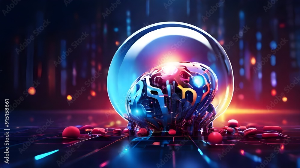 Poster artificial intelligence has produced an abstract notion for creativity vision with a bright light bl