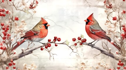 Winter red birds. Scrapbook Paper, Digital Christmas Card, Printable Digital Paper, Scrapbooking