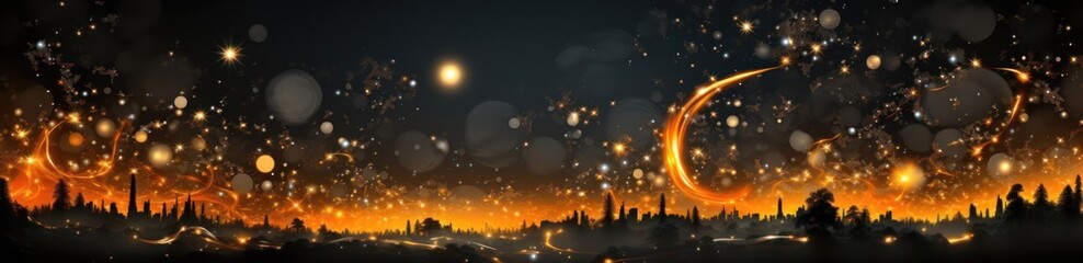 Naklejka premium Magical panoramic landscape with yellow stars