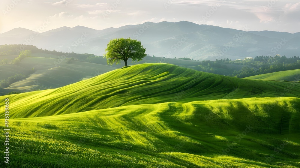 Poster The hill is green covered with field grass