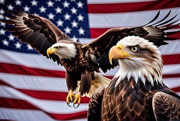 Naklejka premium majestic eagle soars waving american flag
