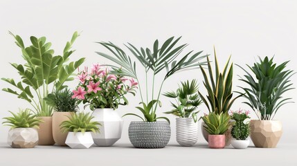 Fototapeta premium Gardening house plant and flower in pot for indoor, white background, png, AI generated for Ads