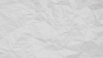 Realistic Crumpled white Paper texture. Blank background of Wrinkled Notebook Sheet pattern. Gray horizontal creasy surface banner