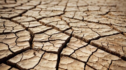 Desert Dryness: Close-Up of Cracked Earth and Drought Patterns