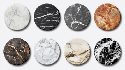 Eight Marble Tiles on White Background