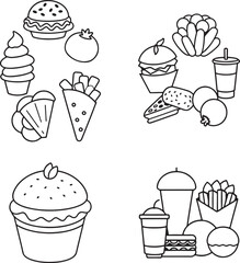 Take away food and drinks linear icons set stock illustration Black Color, Box - Container, Carton, Clip Art, Container