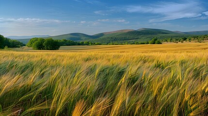 Obraz premium Barley fields illuminated by the soft morning light