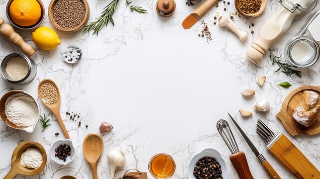 Culinary Creativity - Flat Lay of Kitchen Utensils for Food Template and Cooking Guide Layout - Powered by Adobe