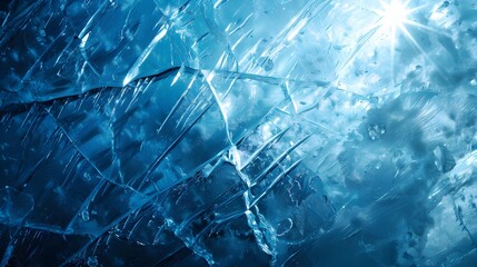 Crack with blue walls ice has a transparent