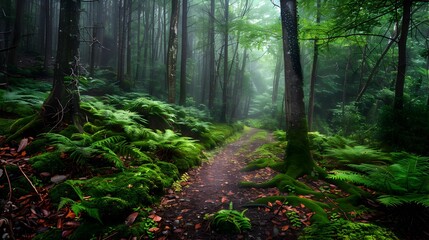 Fototapeta premium The path leads through a dense forest