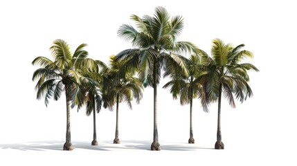 Obraz premium Large tropical palm trees, white background, png, Ai generated for ads