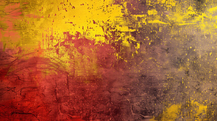 Obraz premium Textured abstract painting in shades of yellow and red with rough brushstrokes, evoking warmth and rustic charm.