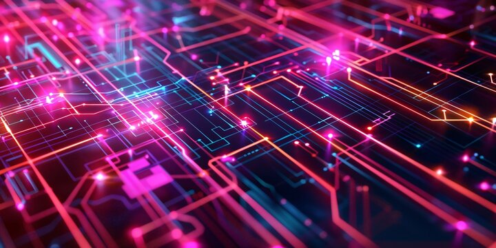 Abstrakter Technik-Hintergrund mit gl&uuml;henden Partikeln. Netzwerkkonzept