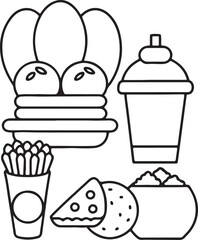 Take away food and drinks linear icons set stock illustration Black Color, Box - Container, Carton, Clip Art, Container