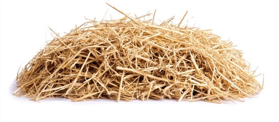 Obraz premium Pile of Dry Straw Isolated on White Background