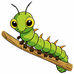 A detailed caterpillar on a branch art vector illustration