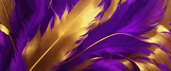 Obraz premium Purple and golden feather painting art background