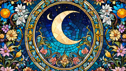 Obraz premium Mosaic art design with the theme of the beauty of the crescent moon