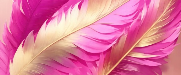 Obraz premium Pink and golden feather painting art background