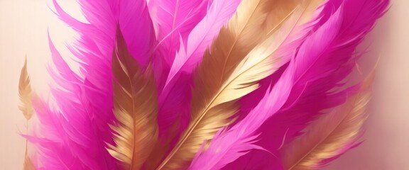 Obraz premium Pink and golden feather painting art background