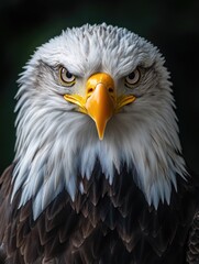Obraz premium Close-up shot of a bald eagle's face with sharp features and piercing eyes