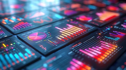 A clean 3D render of market research tools, with streamlined surveys and charts, muted color palette, precise transitions, modern design, detailed metrics, with a bright white background, hd quality,