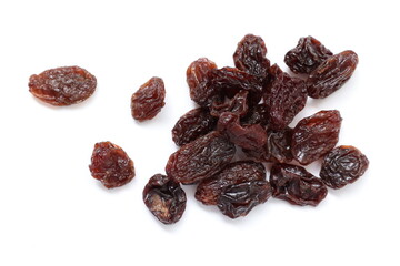 Dried grapes fruit on white background