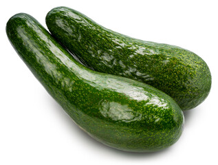 Long Neck Avocados isolated on white background, Fresh Long Neck Avocados with leaf on white background, With clipping path.