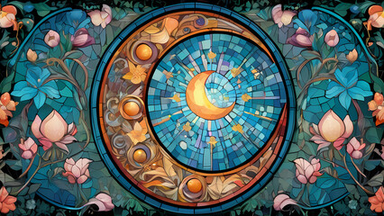 Obraz premium Mosaic art design with the theme of the beauty of the crescent moon