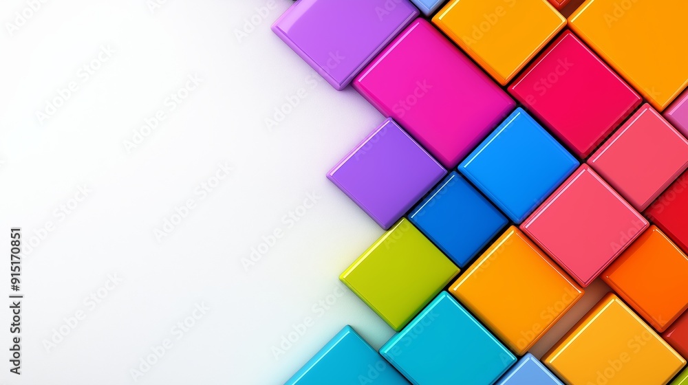 Poster a colorful background with a white border. the background is made up of many different colored block