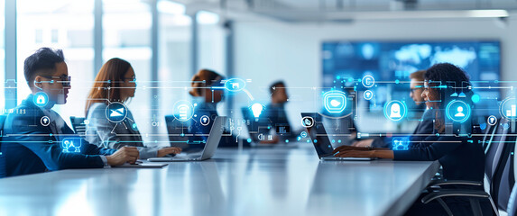 AI integration, digital workplace, modern office, AI interfaces, business technology, employee collaboration, smart technology, digital transformation, workplace efficiency, human and AI collaboration