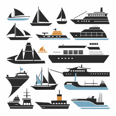 Ships and boats . Barge, cruise ship, shipping and fishing boat signs (15)