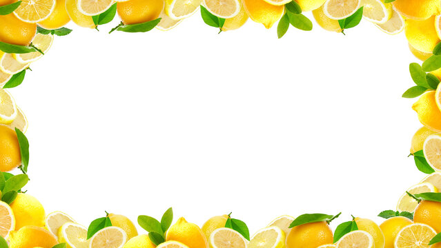 realistic lemon frame png and photo border with transparent background