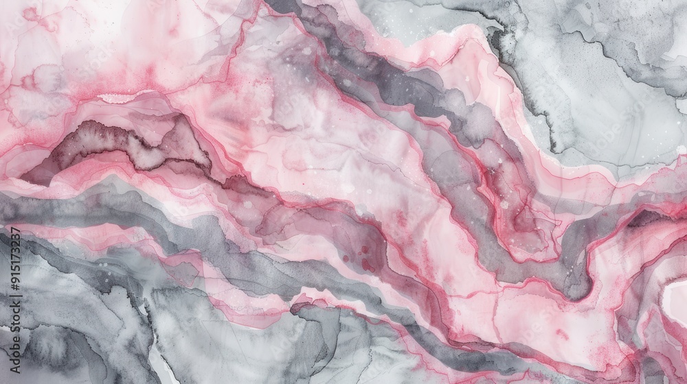 Poster a close-up abstract watercolor painting with swirling, flowing patterns of pink and grey. the image 