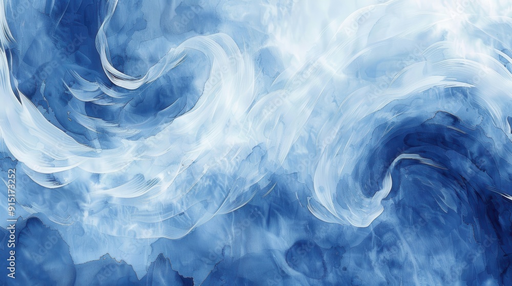 Aufkleber the image depicts an abstract watercolor painting with swirling blue and white hues. the colors blen