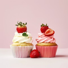 Delicious strawberry cupcakes with fresh cream frosting, perfect for celebrations and dessert inspiration.