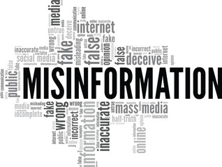 Misinformation word cloud conceptual design isolated on white background.