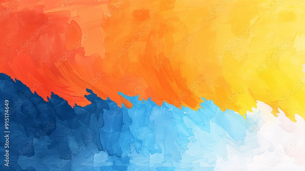 Poster an eye-catching abstract painting featuring a smooth gradient transition from deep blue to bright or