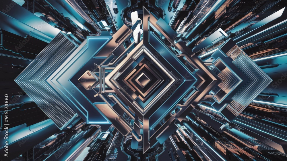 Poster abstract 3d graphic elements featuring hitech loop and robotic interface design