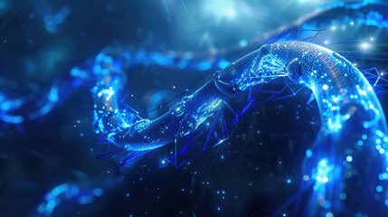Dynamic DNA strand glowing blue lights, futuristic and scientific