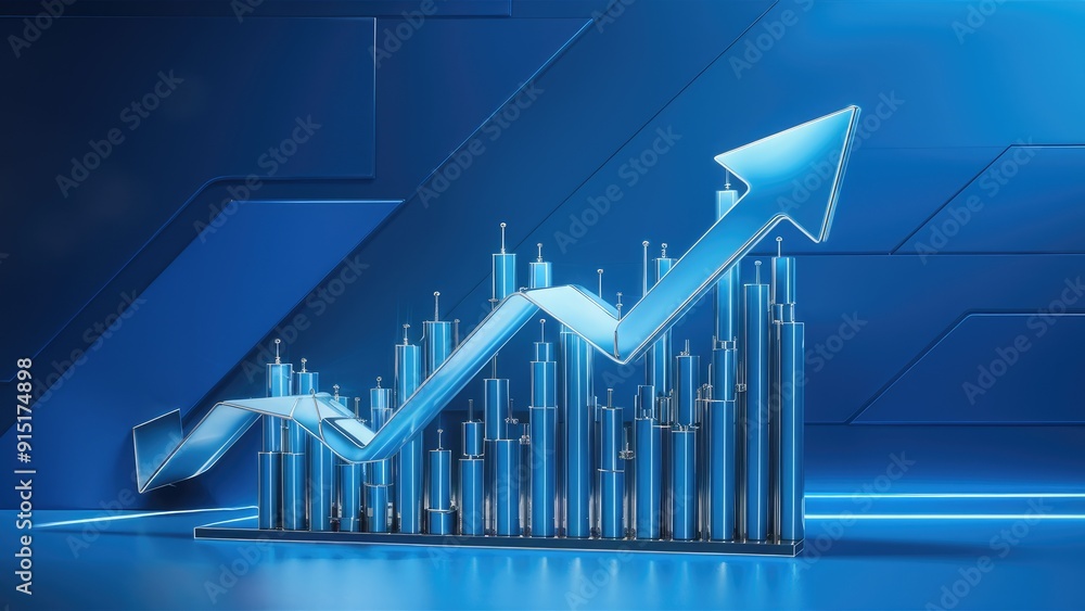 Aufkleber dynamic blue candlestick forex chart with an ascending arrow on a blue background trading finance an
