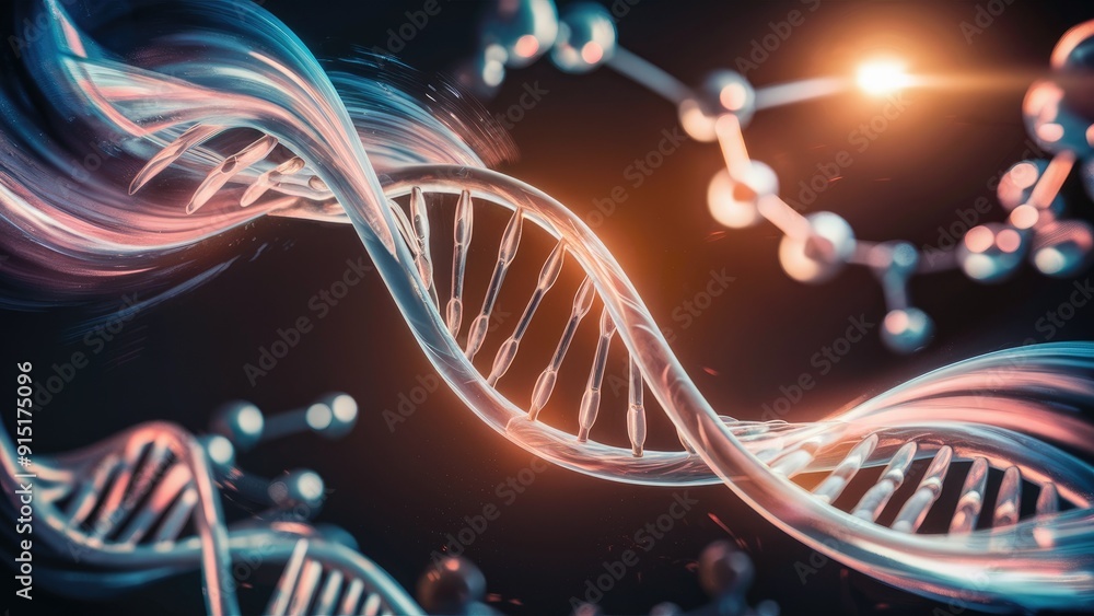 Poster abstract molecular structure for scientific or medical contexts visualization of dna helix and atomi