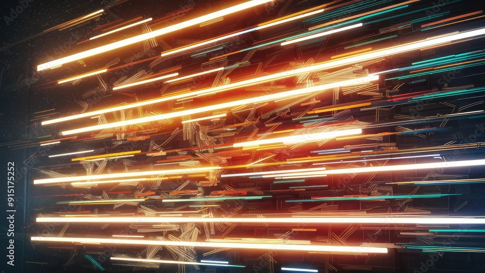 Poster vibrant horizontal light beams and dynamic flashes on a transparent background