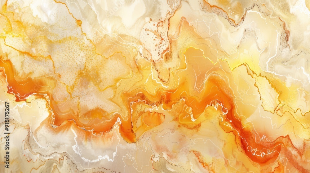 Aufkleber a close-up of a slab of marble with a vibrant abstract pattern. the dominant colors are yellow and o