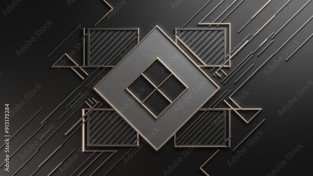 Poster elegant black abstract background featuring gray square and triangular patterns complemented by mini