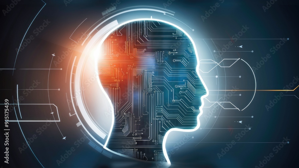 Aufkleber outline of a human head featuring a circuit board design symbolizing artificial intelligence and tec